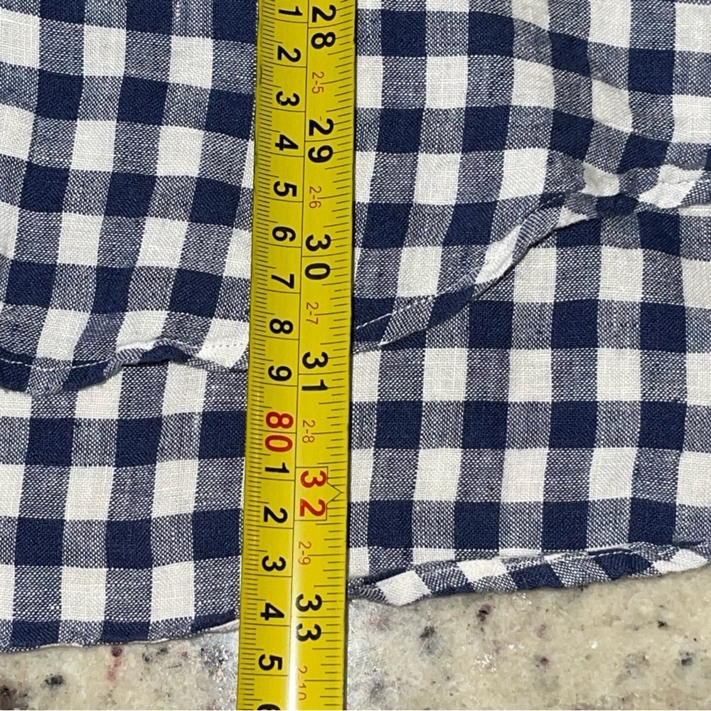 Brooks Brothers 346 Medium 100% Linen Navy Blue White Checkered Button Down EUC - Picture 7 of 7